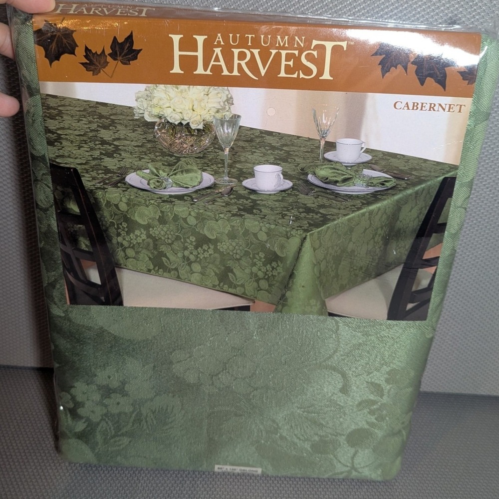 New VTG Autumn Harvest Cabernet Sage Green Damask Tablecloth 60x120 Oblong Grape